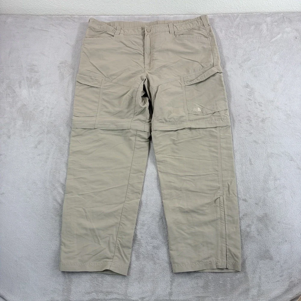 The North Face Zip Off Convertible Pants Khaki Beige Nylon Hiking Men 2XL 42x31